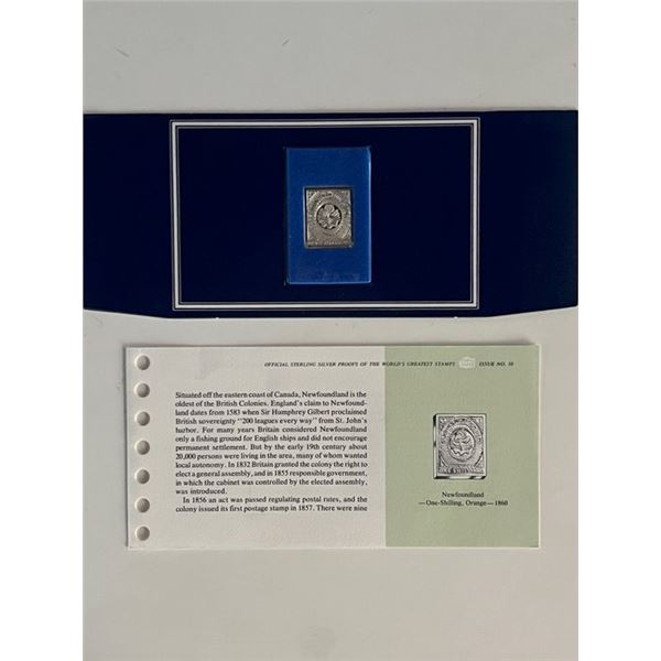 Franklin Mint Sterling Silver 1860 Newfoundland Stamp Plaque Badge Worlds Greatest Stamps Issue NO 1