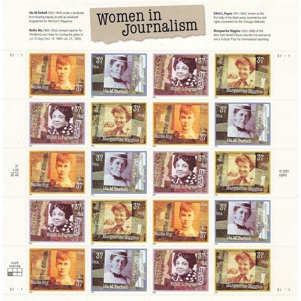 Women in Journalism stamp sheet 20 x 37 cent stamps