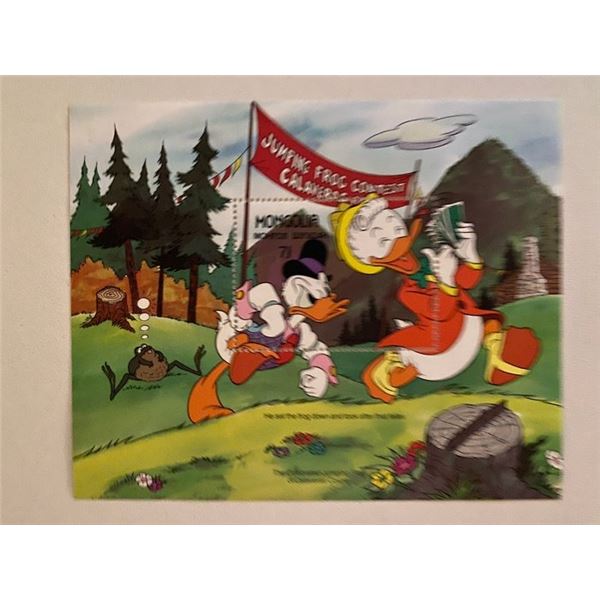1987 Mongolian Donald Duck souvenir sheet postage stamp