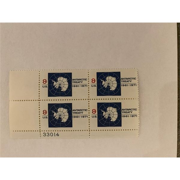 1971 block of four U.S. Postage stamps commemorating the Antarctic Treaty