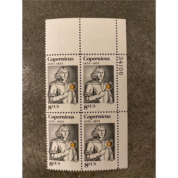 1973 block of four 8-cent Nicolaus Copernicus postage stamps