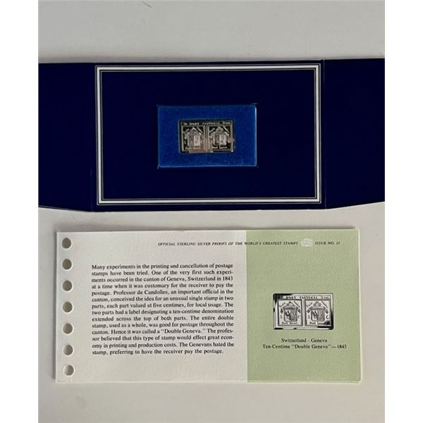 Franklin Mint Sterling Silver 1843 Switzerland Stamp Plaque Badge Worlds Greatest Stamps Issue NO 11