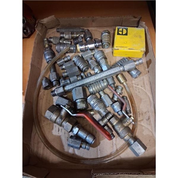 BOX LOT OF ASSORTED COUPLINGS AND VALVES