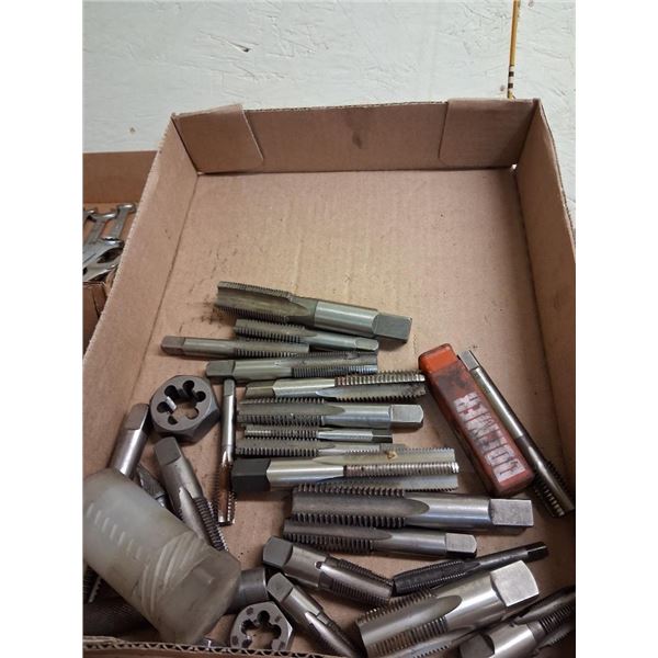 BOX LOT OF ASSORTED TAPS AND FEW DIES