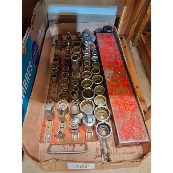 BOX LOT OF ASSORTED SOCKETS AND ORGANIZERS