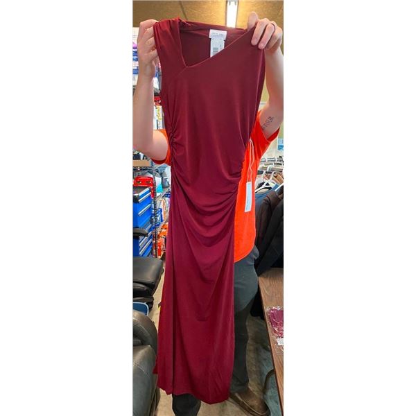 SIZE S WOMENS BURGUNDY NECK SLIT DRESS - GYPSIE JANE