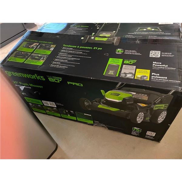GREENWORKS 21IN PUSH MOWER WITH BATTERY AND CHARGER