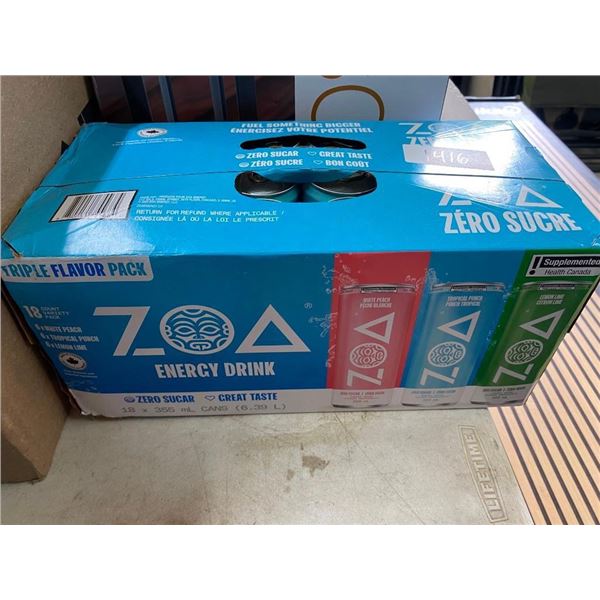 18 CANS OF ZOA ASSORTED ENERGY DRINK