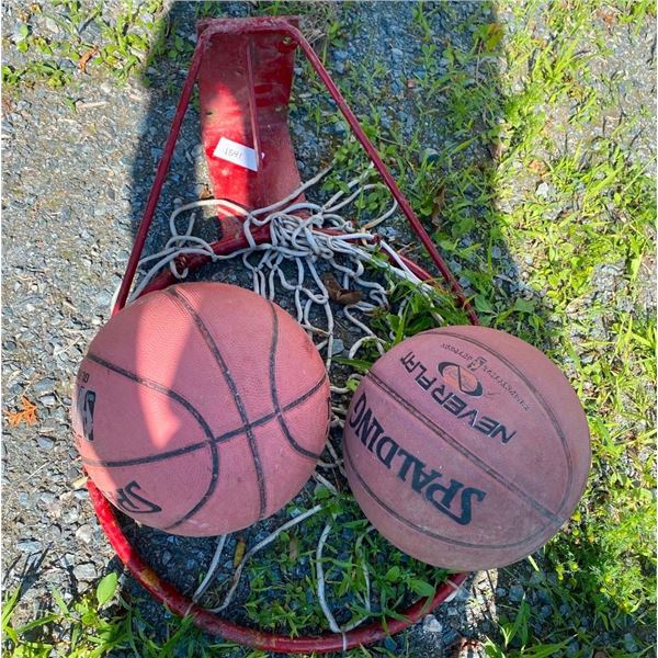 BASKETBALL RIM AND 2 BALLS
