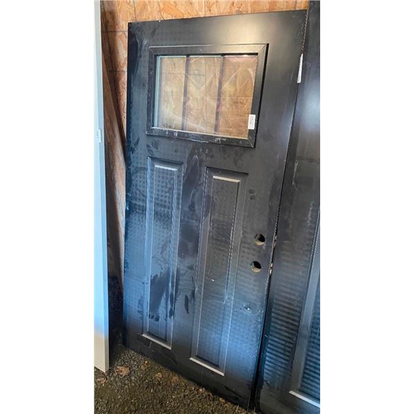 36INX76IN BLACK EXTERIOR DOOR - HAS SCUFF AND SMALL DRILL HOLE