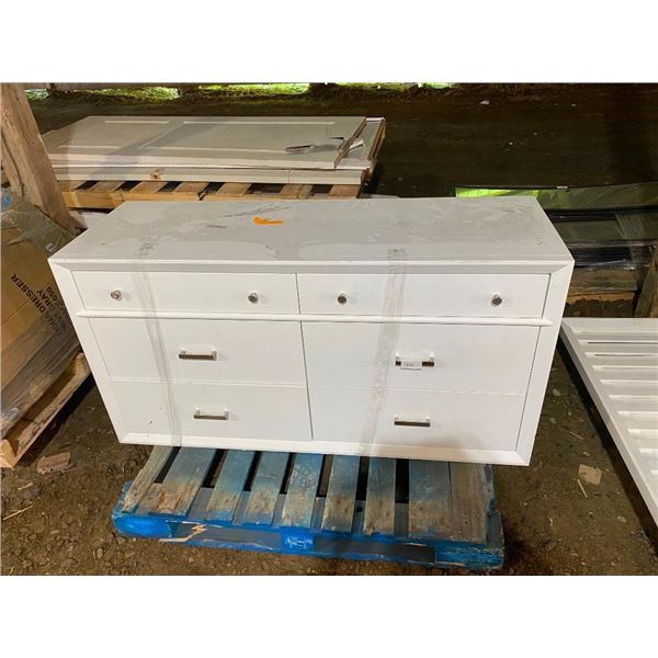 56IN DRESSER - HAS CRACK IN BACK AND MISSING ONE LEG - SCUFFS AS SEEN IN PIC