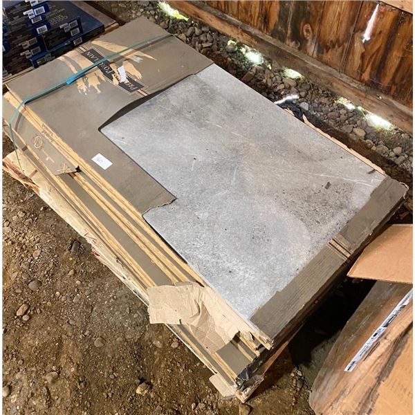APPROX 16 OF 48X24IN PORCELAIN HEAVY TILES- 3/8IN THICK - FEW CORNERS MAY BE CHIPPED
