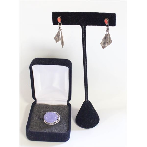 ESTATE EARRINGS WITH DISPLAY EARRING HOLDER + RING