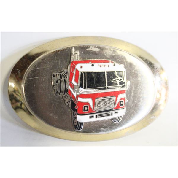 BRASS TRUCKER BELT BUCKLE 3D RED+WHITE
