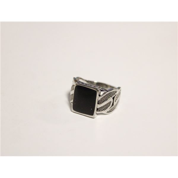 9)  SILVER TONE WITH BLACK AGATE