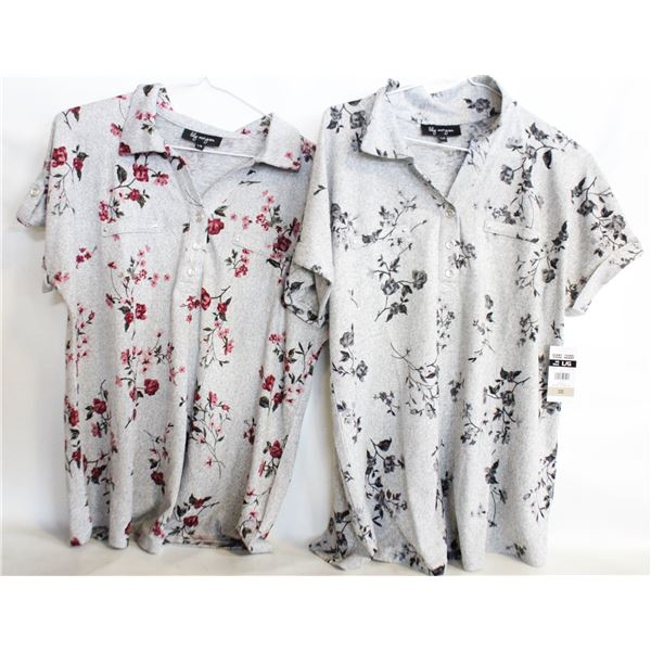 2 LAR. SHORT SLEEVE GREY FLORAL TOPS