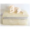 Image 1 : ITALY ALABASTER TRINKET BOX WITH CAT ON LID