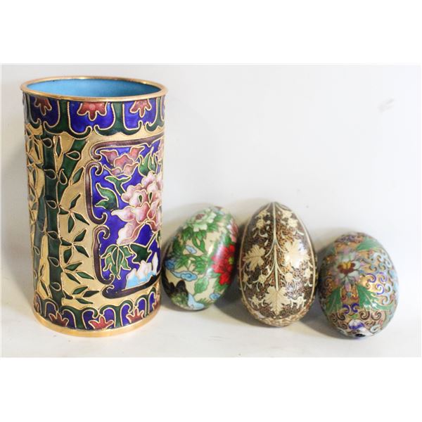 CLOISONNÉ VASE & DECORATIVE EGGS