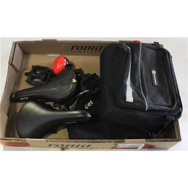 BICYCLE LOT-SEATS, PEDALS, BELL,