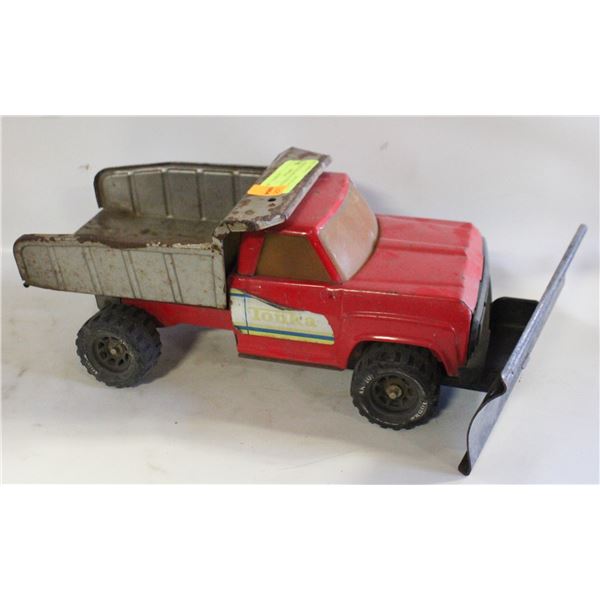 RED TONKA DUMP TRUCK WITH FRONT BLADE