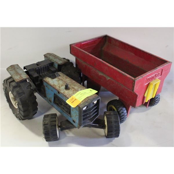 BLUE TONKA TRACTOR WITH SPREADER