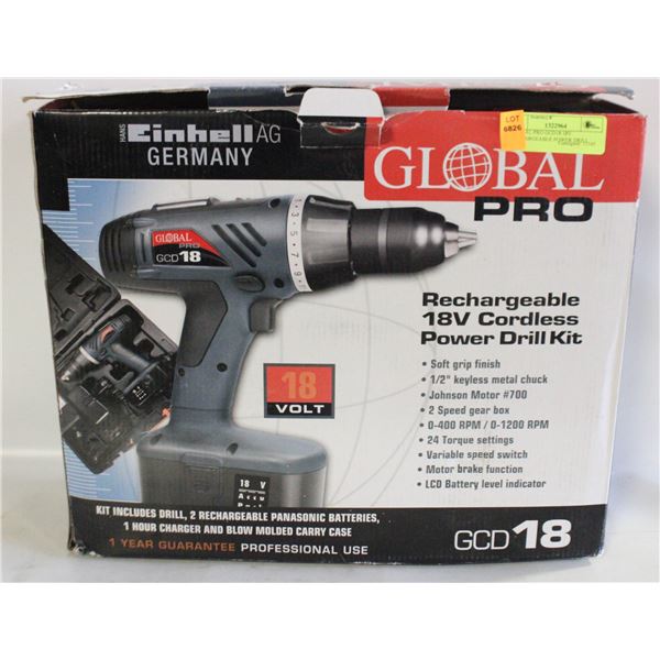 GLOBAL PRO GCD18 18V RECHARGEABLE POWER DRILL