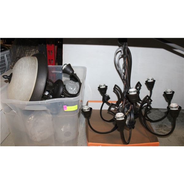 3 HANGING LIGHTS (2 CHANDELIERS W/GLASS) ALL