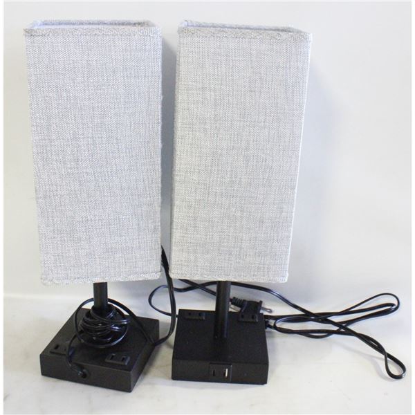 2 NEW GREY LINEN SHAFE SOILSIUTABLE LAMPS WITH