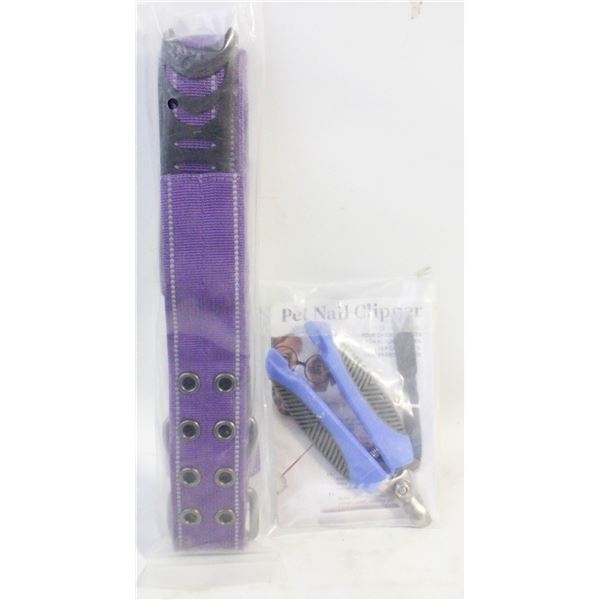 NEW-PURPLE DOG COLLAR WITH AIR TAG