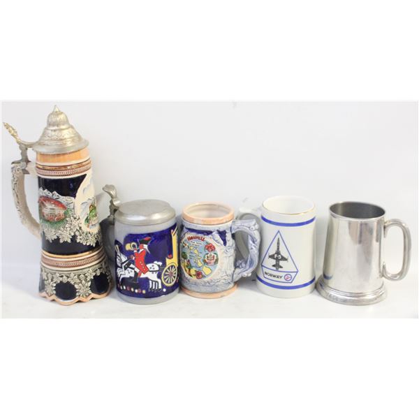 LOT OF EUROPEAN BEER STEINS.