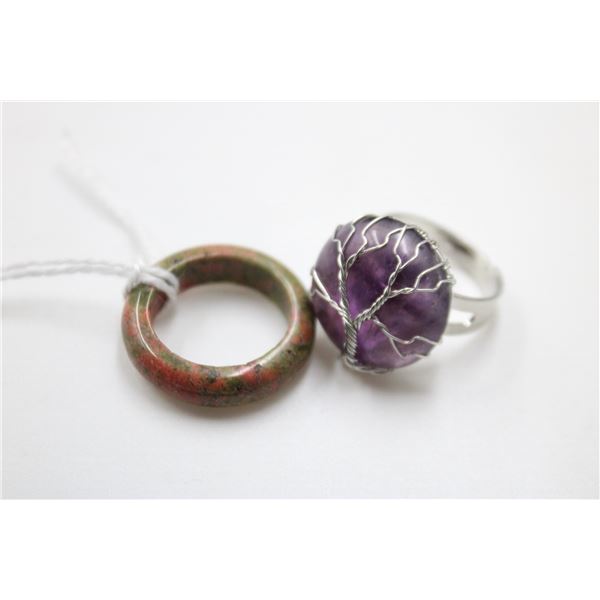 #246- NATURAL AMETHYST & UNAKITE  RING 2 PCS