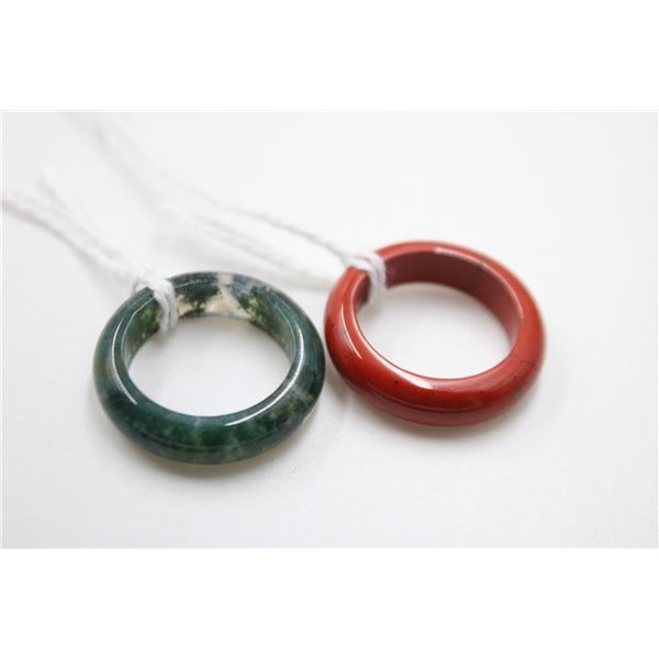 #2489- NATURAL CAMELIAN & GREEN  JADE  RING 2PCS