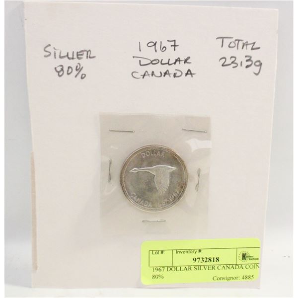 1967 DOLLAR SILVER CANADA COIN 80%