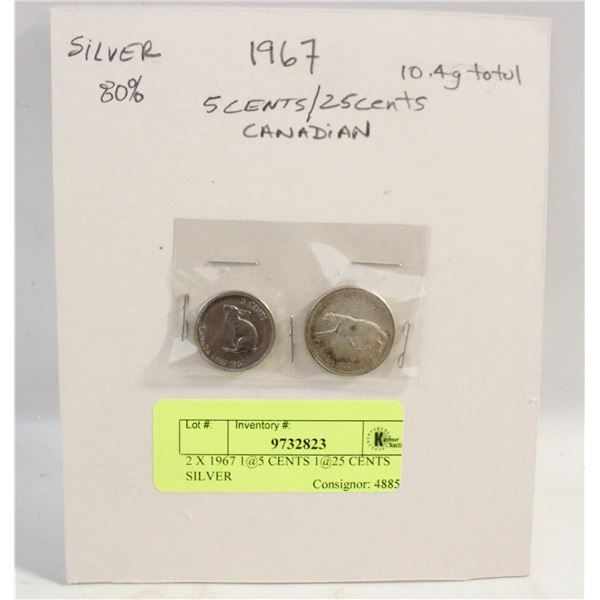 2 X 1967 1@5 CENTS 1@25 CENTS SILVER