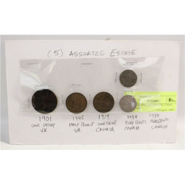 5 ASSORTED CANADA-UK COINS: 1901 ONE