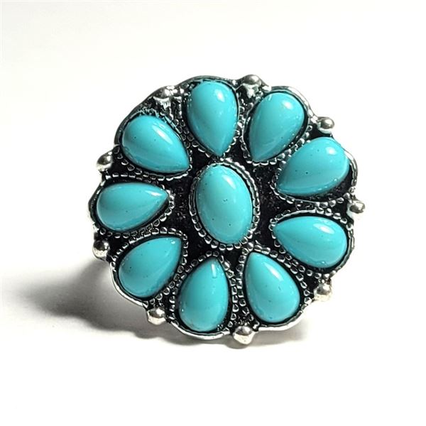 21)  SILVER TONE SIZE 6 TURQUOISE