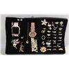 Image 1 : TRAY W/ BROOCH AND BRACELETS  RINGS AND WATCHES