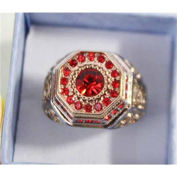 NEW MENS RED STONE RING SIZE 11