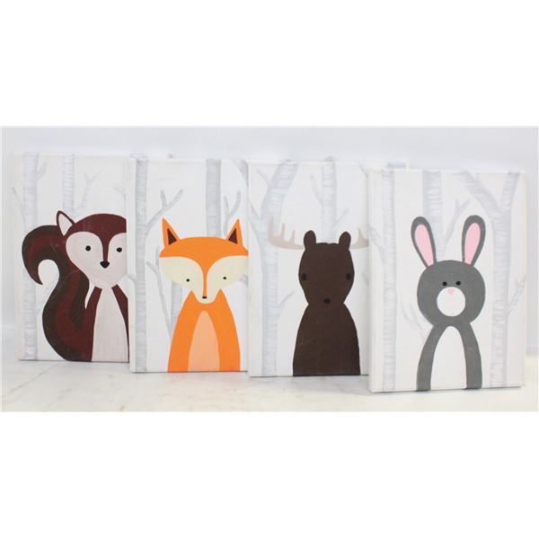 4 WILDLIFE PICTURES ON CANVAS FOR CHILD'S