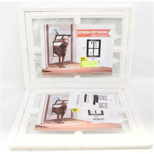 NEW- DOG DOOR FOR SCREENS. 2 SETS.