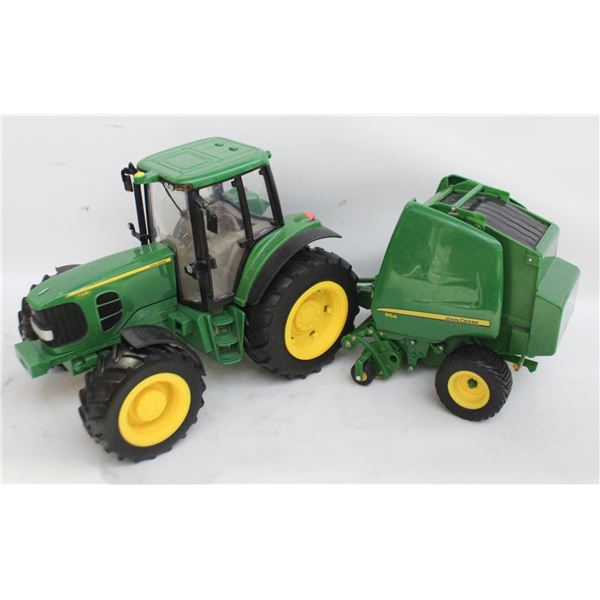 2 ERTL JOHN DEERE TRACTOR & BALER, TOYS