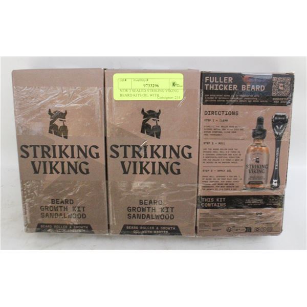 NEW 3 SEALED STRIKING VIKING BEARD KITS OIL WITH