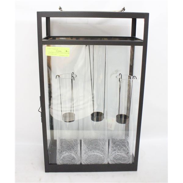 3 CRACKLE GLASS CANDLE PILLARS IN HURRICANE