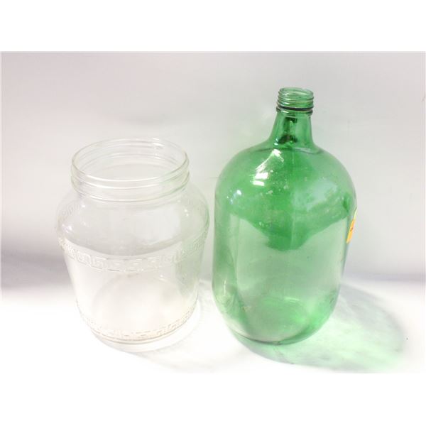 VINTAGE GREEN JUG & GLASS JAR