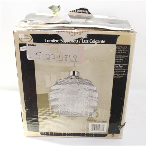 UNUSED BLOWN GLASS SPHERE PENDANT LIGHT FIXTURE