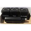 Image 1 : MCM COFFEE, TEA & SUGAR BLACK CANISTERS