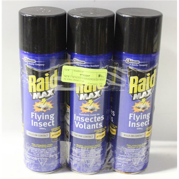 NEW 3 SEALED JOHNSON RAID MAX FLYING INSECT &