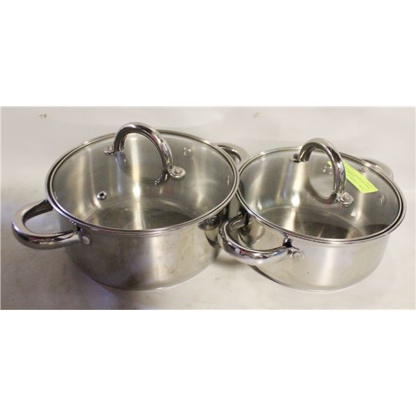 TWO STAINLESS STEEL POTS AND PANS