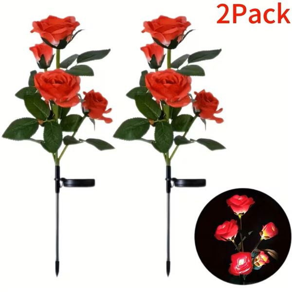 2 PCS SOLAR FIVE-HEAD RED ROSES OUTDOOR LIGHT