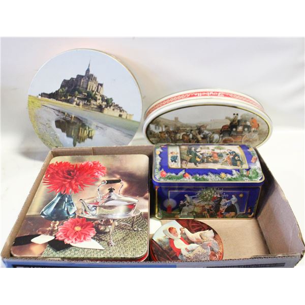 5 VINTAGE INTERNATIONAL TINS - MADE IN